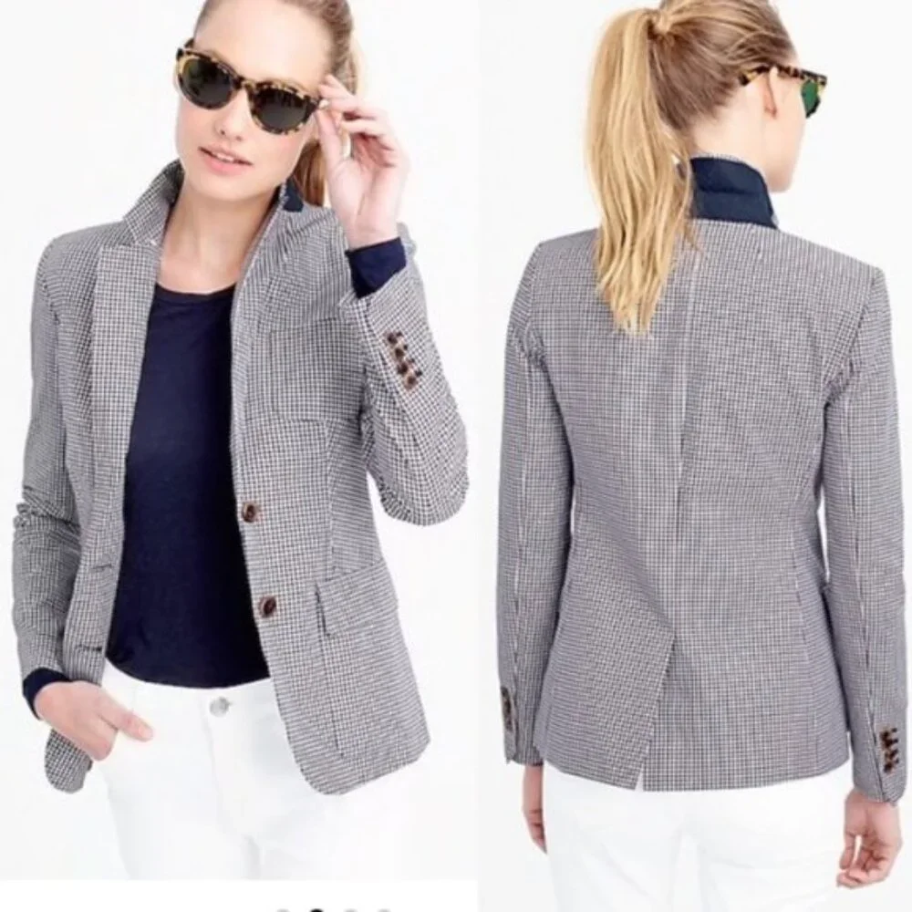 J. Crew Rhodes Micro-Gingham Plaid Blazer Jacket Size 2 Office Preppy Academia